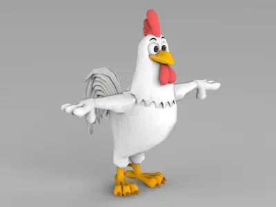 White Rooster Low and High Poly Low-poly 3D model