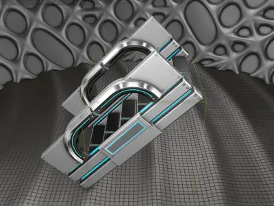 Sci-Fi Stairs - 3 - Silver Blue Neon Light Version Low-poly 3D model