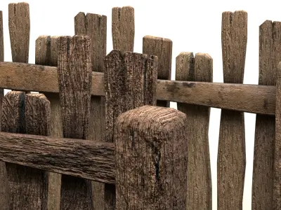 Rustic Old Wooden Fence dirty fencing Low-poly 3D model