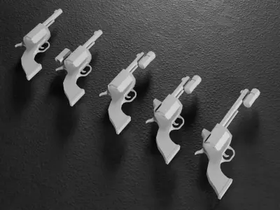 Stylized Low Poly RevolverV2 -5 Variations Game Ready Low-poly 3D model