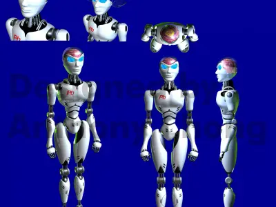 Popbot humanoid robot with different facial expressions 3D model