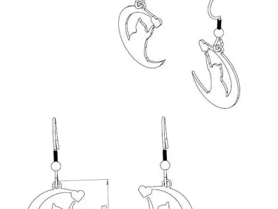 cat and moon earrings 3D model