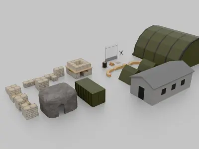 Low poly military base collection 3D model