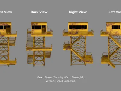 PBR Low Poly Guard Tower Security Watch Tower Yellow Rusted Low-poly 3D model