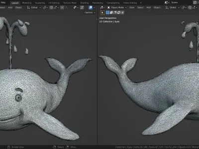 Stylized Cartoon Whale 3D model
