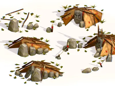 Handpaint Cartoon Stone Big Building House model Low-poly 3D model