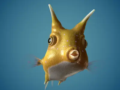 Fish Lactoria cornuta Lowpoly  Low-poly 3D model