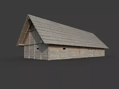 Enterable medieval byre-dwelling Low-poly 3D model