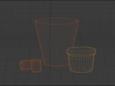 model flowerpot vase and two cups 3D model