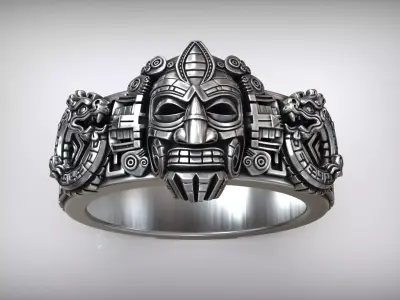 Mayan Traditional Mesoamerica Ornamental Mask Sculpture Ring 3D print model