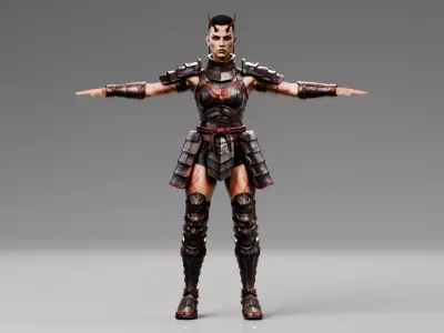 Samurai Demon Female - Rigged Low-poly 3D model
