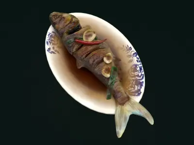 Asia food Braised fish Low-poly 3D model