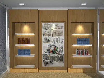 office bookcase with shelves and glass doors Free 3D model