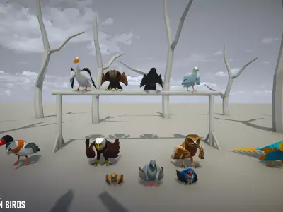 Cartoon birds - big animation pack Low-poly 3D model