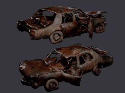 Apocalyptic Damaged Destroyed Vehicle Car Game Ready 11 Low-poly 3D model