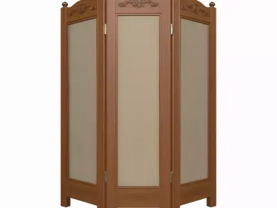 3D Wooden Bank Privacy Screen Fabric Panels and Brass Hardware 3D model