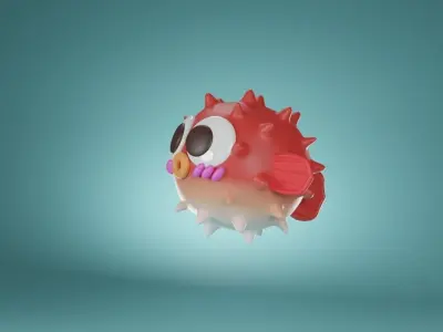 puffer fish cartoon 3d model Low-poly 3D model