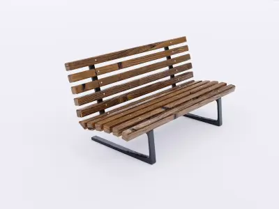 Wooden bench with metal frame Free 3D model