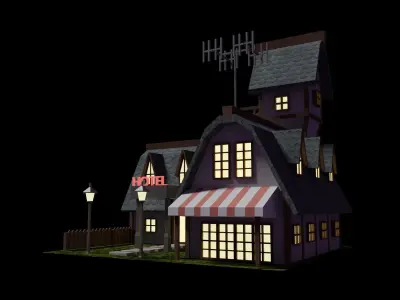 small hotel Low-poly 3D model