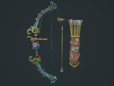 Steampunk bow quiver arrow spyglass Low-poly 3D model