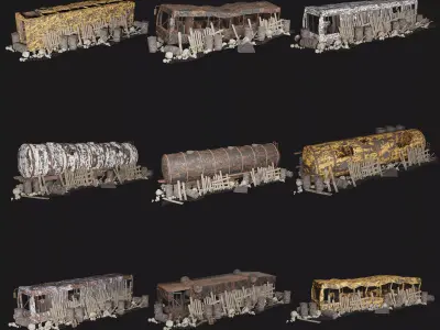 POST APO WRECK PALISADE WALL BARRIER BARRICADE FENCE COLLECTION Low-poly 3D model