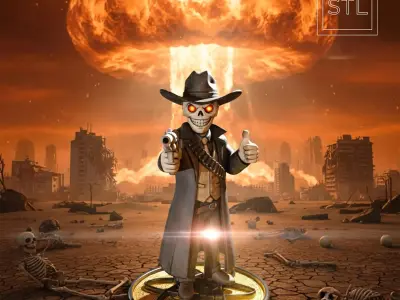 Wasteland Ghoul Cowboy STL 3D Print File Skull Gunslinger Statue 3D print model