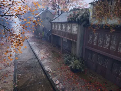 Asian ancient architecture street Low-poly 3D model Low-poly 3D model