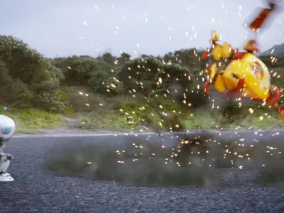 Robot Chasing VFX Scene Low-poly 3D model