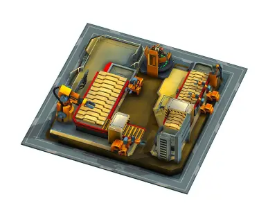 isometrical Mechanical Robot Assembly Conveyor 3 Low-poly 3D model