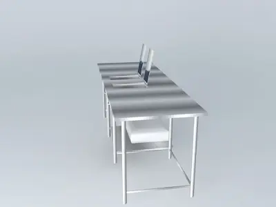 Kit stainless steel table with two sinks and trash can Free 3D model