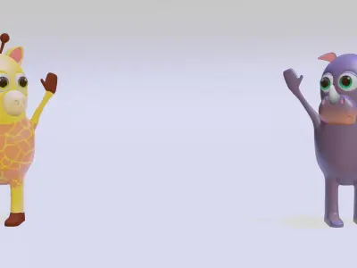 Cartoon Giraffe and rhino 3D model