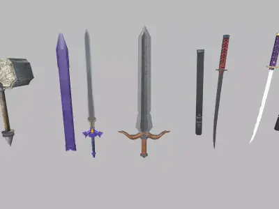 Sword and Hammer Item with PBR Textures Free low-poly 3D model