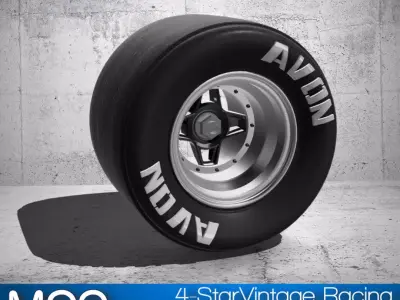 15inch Vintage Racing Wheels 4 Star x3 offsets with Tires 3D print model