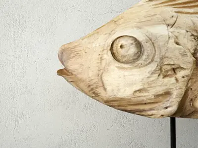 Hand Carved Driftwood Fish On Stand 3D model