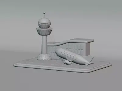 Cartoon Airport with Plane Low-poly 3D model