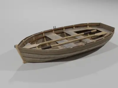 Old Wooden Fishing Boat with Shovels Low-poly 3D model