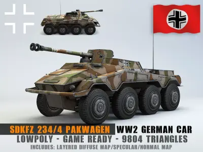 Low Poly SdKfz 234 4 Pakwagen Low-poly 3D model