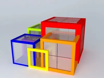 pavilion three colored cubes 3D model