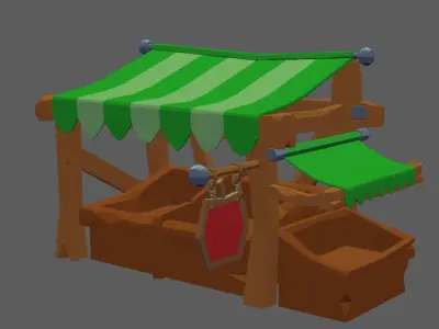 Stylized Cartoon Medieval market set Free low-poly 3D model