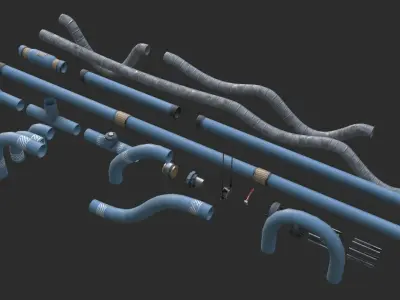 Modular Pipes - Industrial Painted Blue Low-poly 3D model