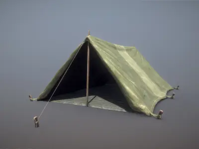 Military Tent WWII TwoSleeping open vr1 Low-poly 3D model