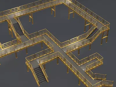 Modular Idustrial Staircase Set Low-poly 3D model