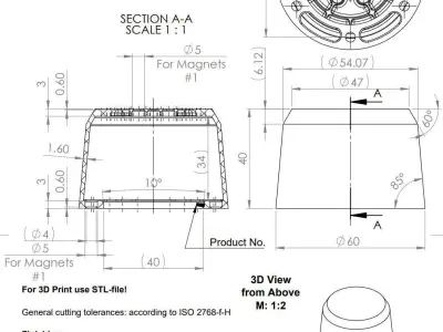 PEDESTAL TYPE-A D60 H40 10deg F3x45deg 3D print model