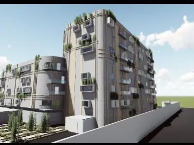 Tower apartment building with garden in middle 3D model