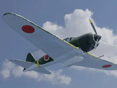WW2 aircraft Japanese Mitsubishi A6M Zero Zero Fighter Low-poly 3D model