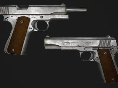 M1911 Game Ready silver gun Low-poly 3D model
