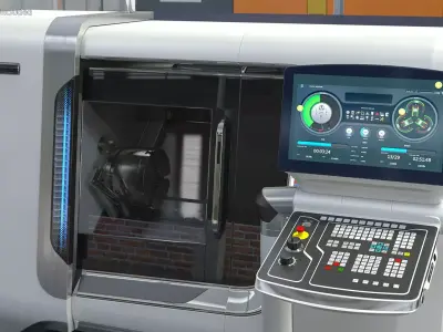 CNC Lathe Universal Turning Center Rigged 3D model