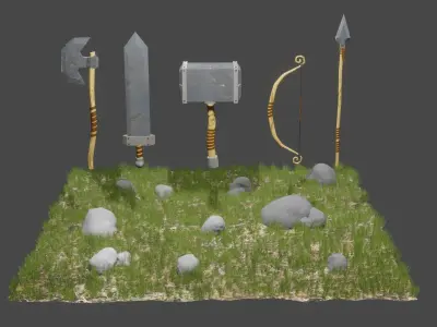 3D Collection Primitive Weapons Lowpoly Low-poly 3D model