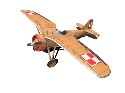 PZL P7 Polish Fighter Aircraft Low-poly 3D model