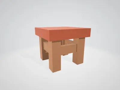 A set of minimalistic table with chairs and benches Low-poly 3D model